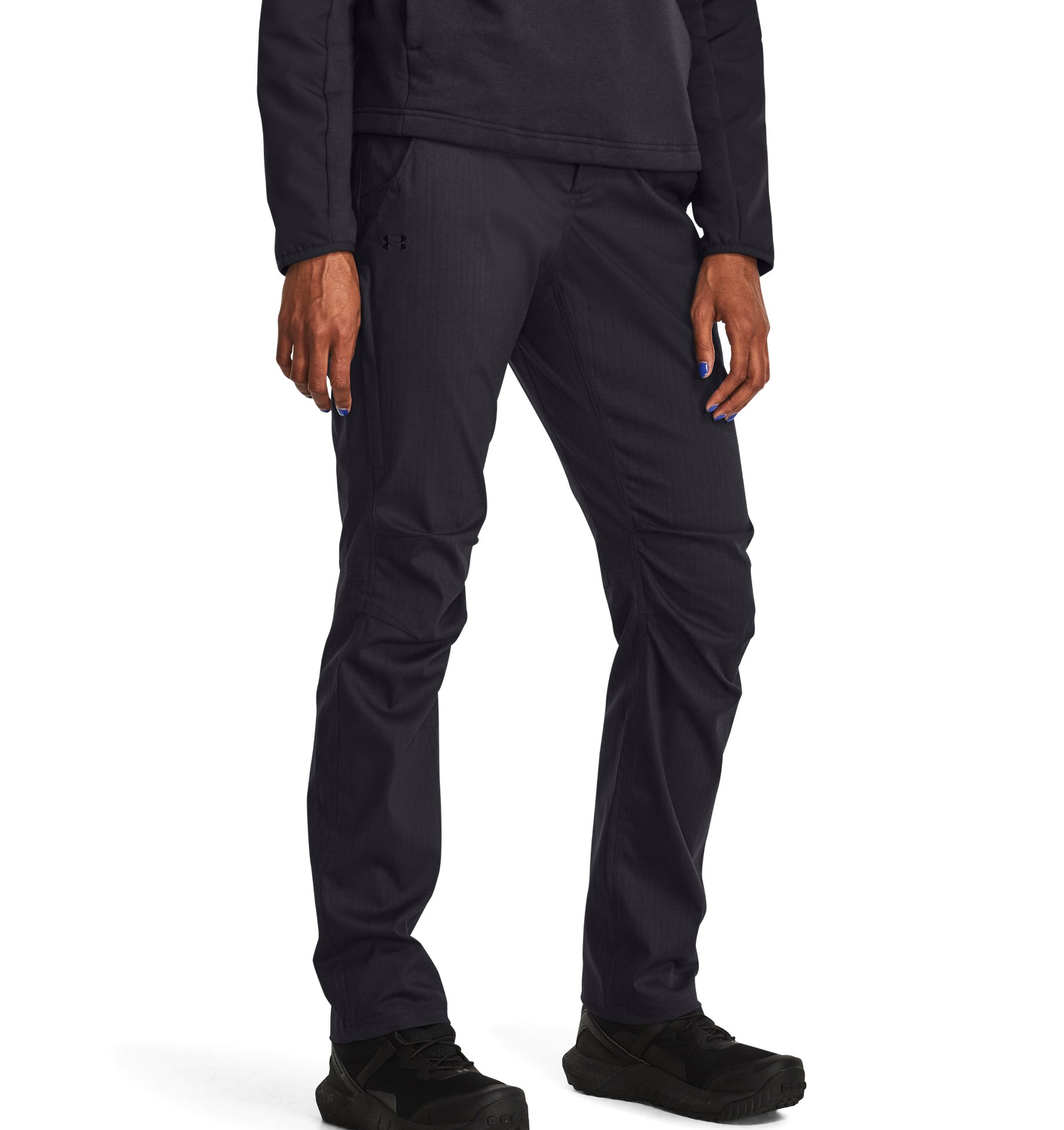 Under Armour Women's UA Enduro Elite Flat Front Pants in black, featuring a stretchy waistband and durable ripstop fabric.